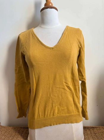Pull col V jaune moutarde  pour femme, Taille S