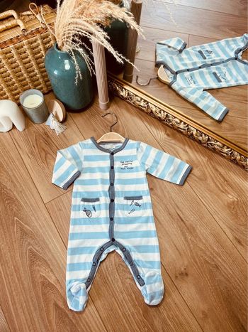Taille 3 mois pyjama été garçon Natalys blanc et bleu  * poissons * 💙