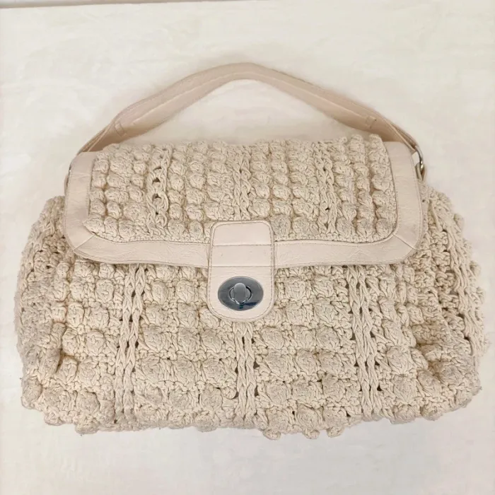 Sac à main beige crocheté crochet - esprit bohème chic S008