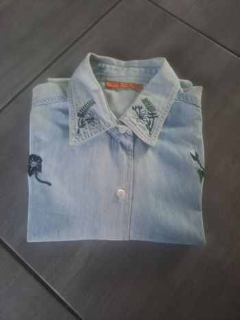 Chemisette vintage en jean broderie fleurs Taille 34/36 Vent des Bois