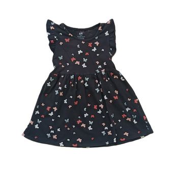 Robe gris anthracite à papillons multicolore et paillettes. H&M. Coton. Taille 3-4 ans 98 - 104 cm