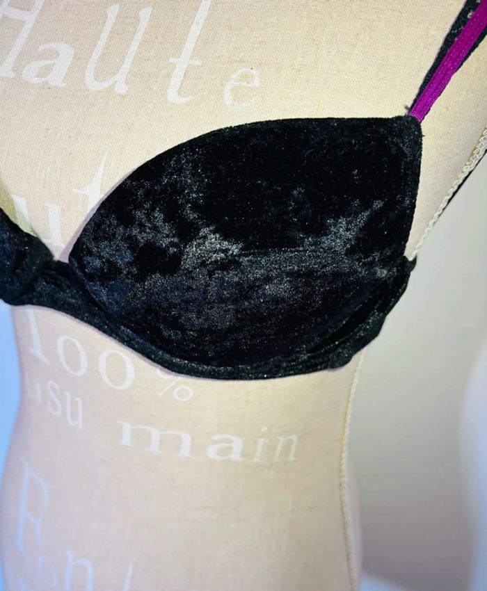 🎀 soutien gorge noir velours et dentelle taille 85 c - photo numéro 5