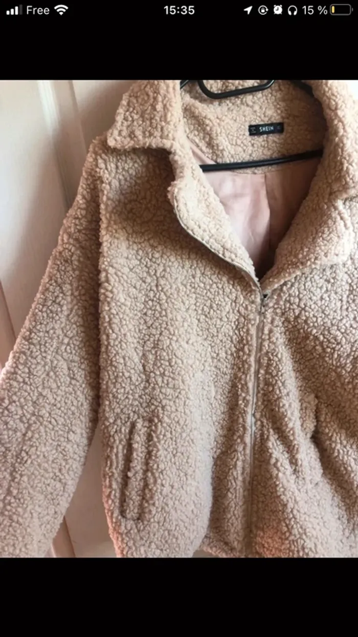 manteau en tissu duvuteux shein teddy beige crème - photo numéro 4