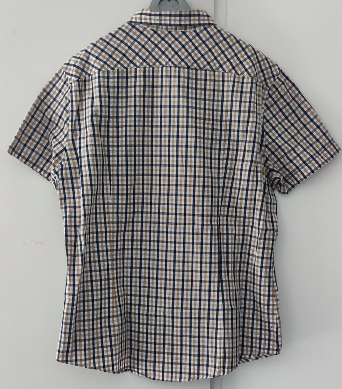 Chemise à manches courtes pour homme taille L marque H&M couleur bleu et marron à carreau - photo numéro 2