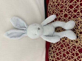 Doudou Peluche Lapin Bleu JACADI Bouche Nez Brodé Jaune Ancienne Collection