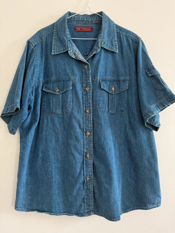 Chemise en jean denim manches courtes Sage collection vintage usa taille L top état - photo numéro 2