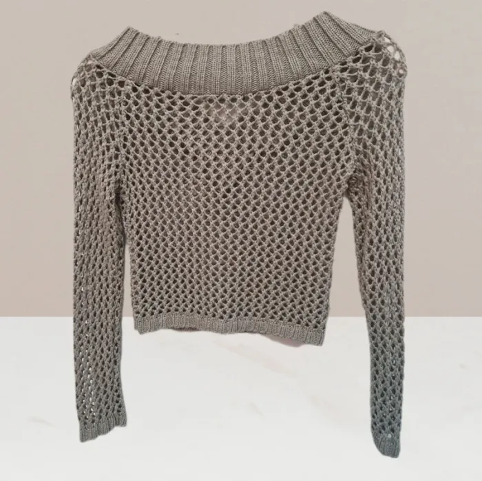 Pull col V à troues kaki - Zingarella - taille XS - photo numéro 3