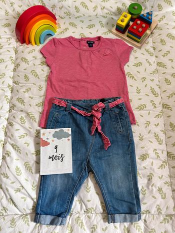 ensemble teeshirt manches courtes rose kiabi et jean bleu tape à l'oeil 9 mois