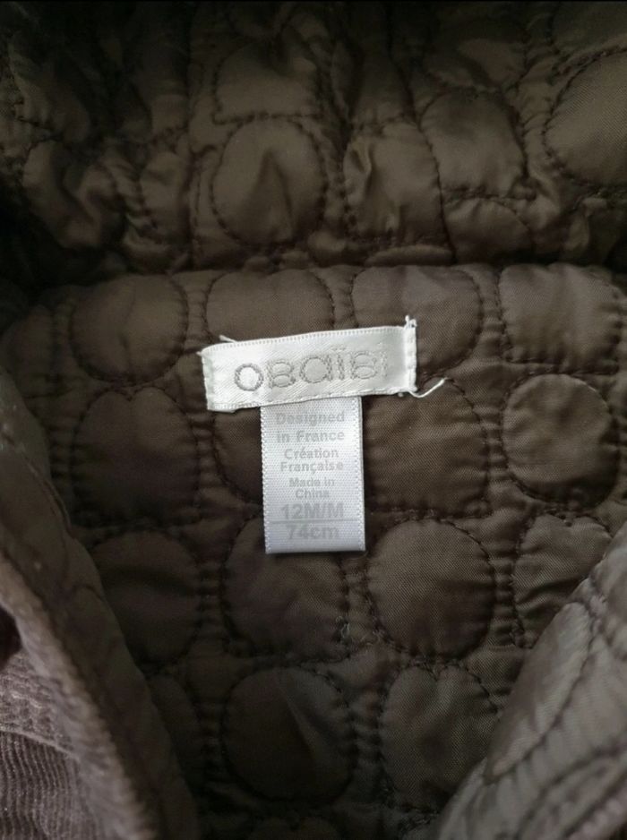 Manteau à capuche en velours marron Obaïbi 12 mois - photo numéro 9