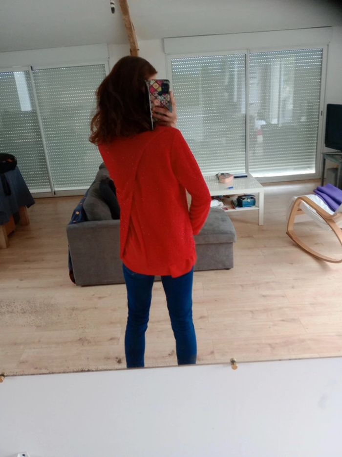 Pull femme L rouge fibres brillantes c85 - photo numéro 5