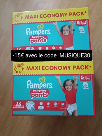 2 cartons de couches Pampers pants culottes T5 taille 5