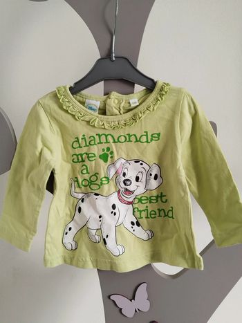 Tee-shirt manches longues vert 101 dalmatiens Disney taille 6 mois