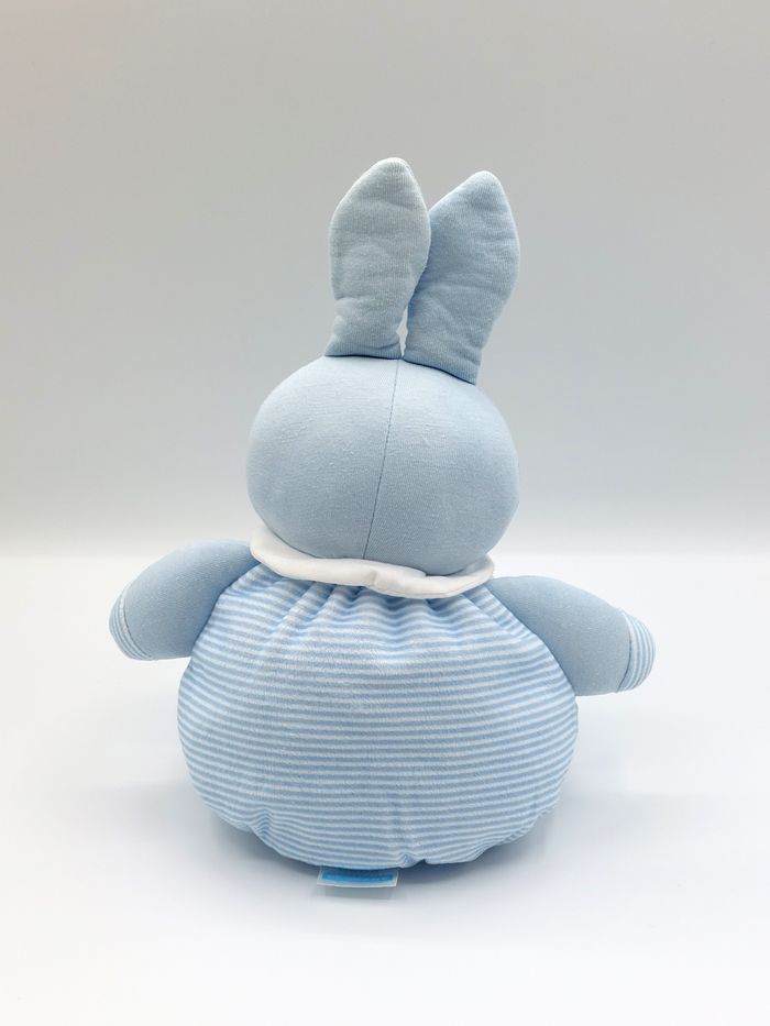 Peluche doudou lapin boule bleu rayures Bébé KLORANE col blanc 25 cm assis - photo numéro 4