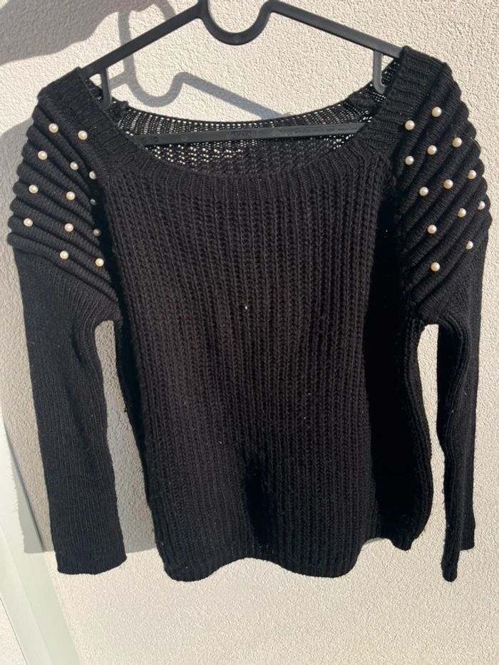 Pull maille noir perles - photo numéro 2
