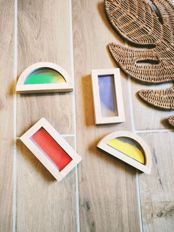 👋Gros blocs/prismes de sable multicolores en bois d'hevea