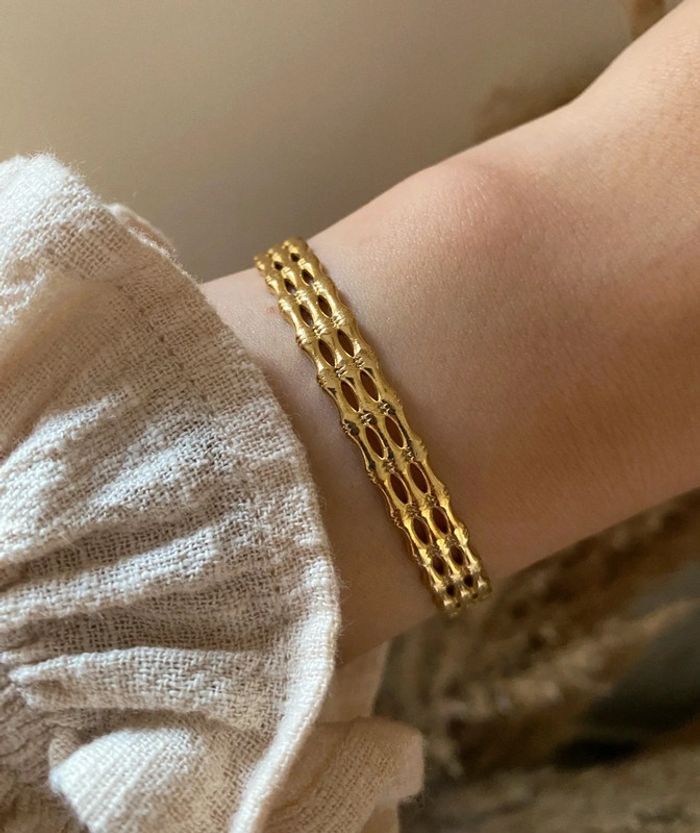 Bracelet jonc en inoxydable ajustable doré résiste à l'eau - photo numéro 2