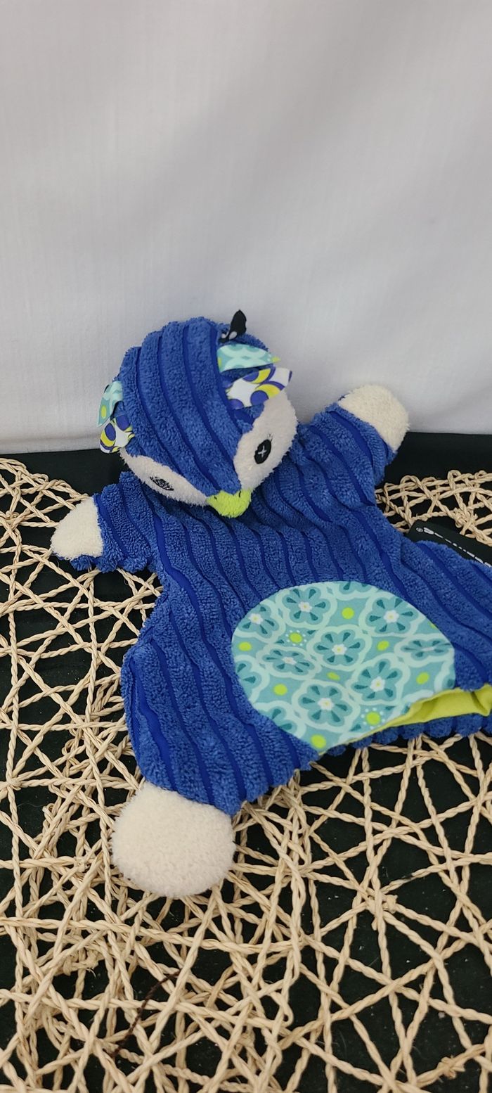 Doudou plat Pingouin LES DEGLINGOS bleu le Pingouin - photo numéro 2
