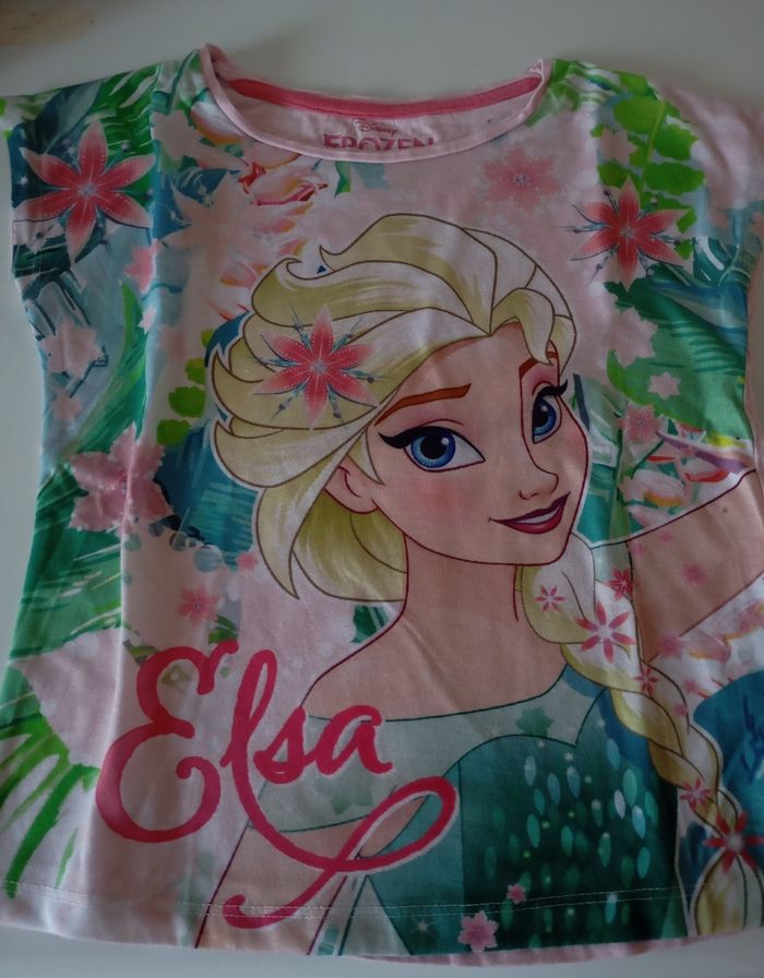 Tee-shirt sans manches, 8 ans,coton rose clair et multicolore. Disney Elsa Reine des neiges. Parfait état - photo numéro 2