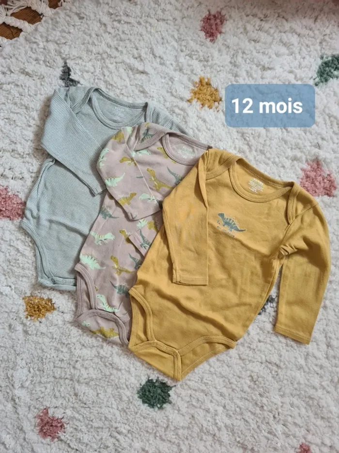 Lot 3 body bebe garçon 12 mois Kiabi
