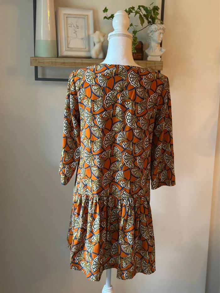 Robe fluide imprimé graphique orange Orféo – Taille S - photo numéro 5