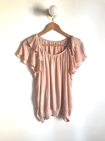 Haut rose en viscose manches courtes fluide à fils métallisés argentés taille 38/40