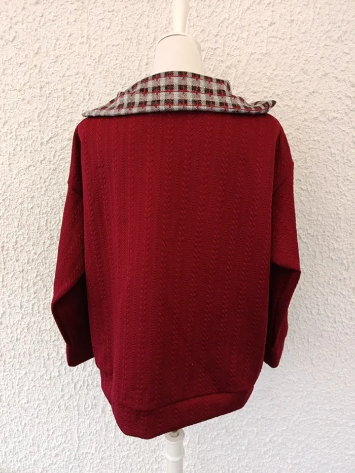 Sweat léger bordeaux col à carreaux et fermeture éclair taille 44 - photo numéro 3