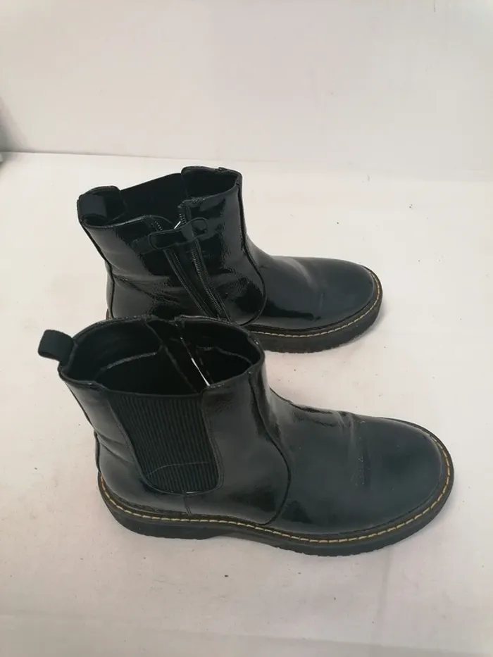 Bottines noires brillantes fermeture éclair La Redoute pointure 37 C056 - photo numéro 3