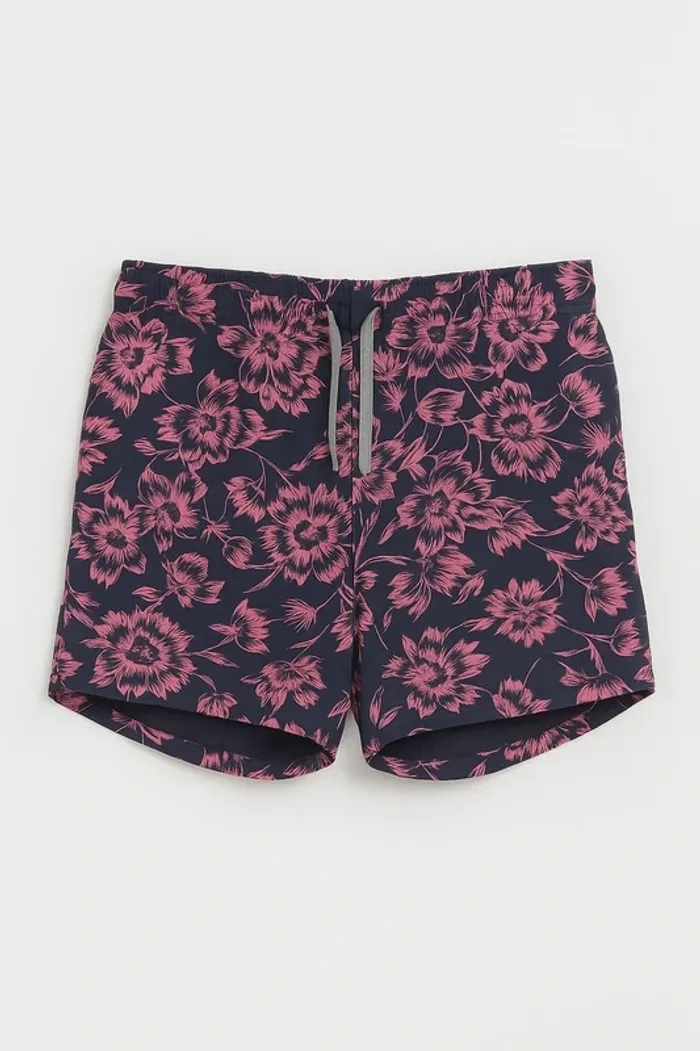Short bleu marine motif rose Taille L - photo numéro 2