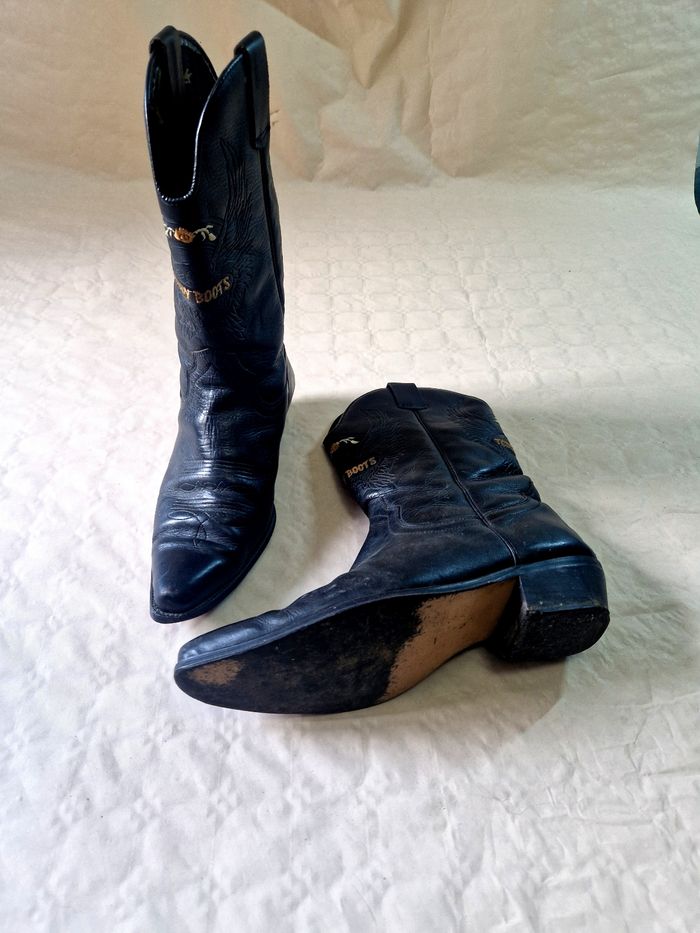 Santiag cuir noir , homme , noir , motif aigle gravé  , taille 44 - photo numéro 3