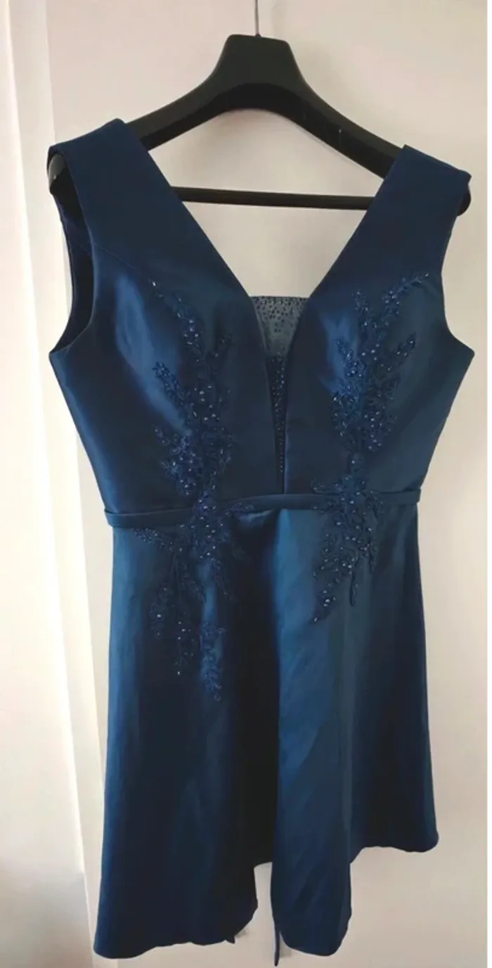 Robe courte bleu marine satinée avec dos lacé Juju & Christine T38/42 Femme - photo numéro 3