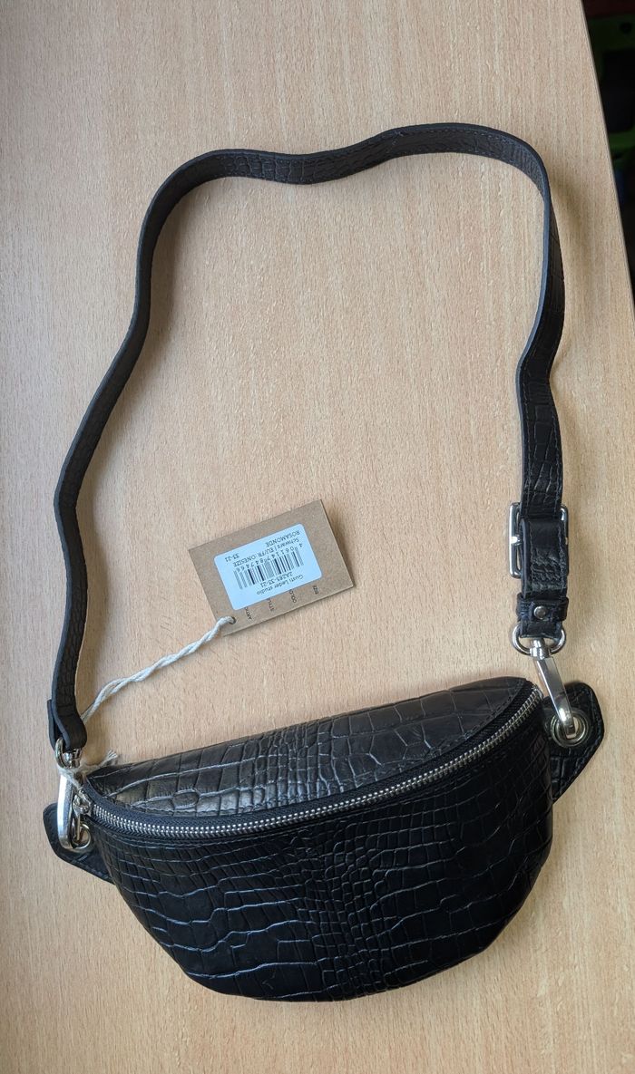 Sac Banane en Cuir Noir Effet Croco Gusti Leder studio Rosamonde NEUF - photo numéro 2