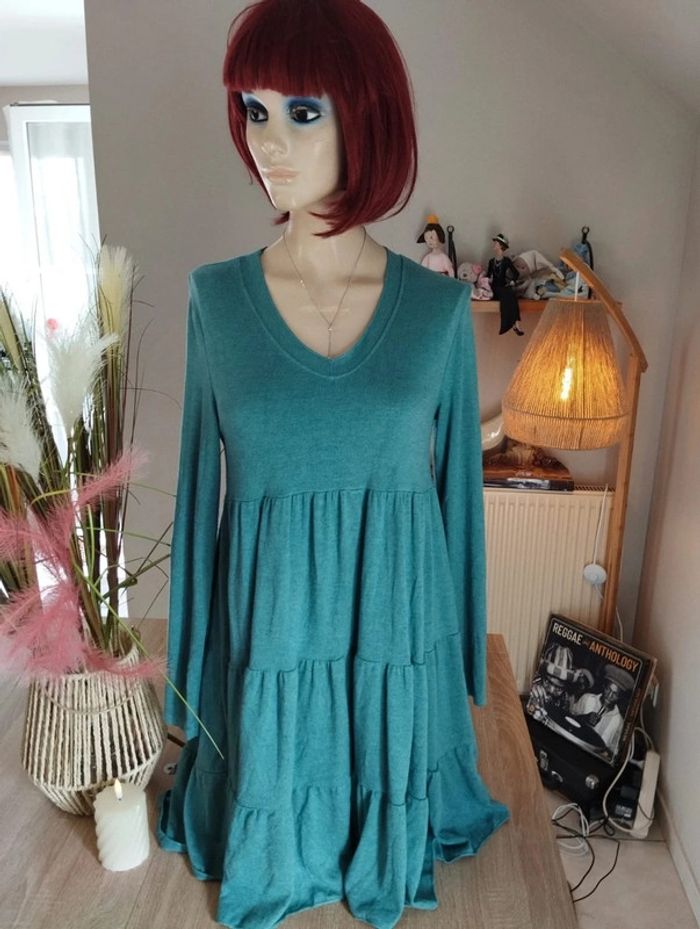 🌿Robe Volantée Vert d'Eau Angora & Laine Made in Italy T36/38🌿 - photo numéro 13