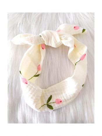 Bandeau en gaze de coton pour bébé fille motif fleurs de tulipes