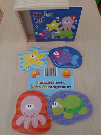 4 puzzles en bois avec boîte de rangement