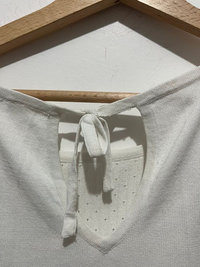 Top vintage col ras du cou / halter uni blanc avec volant - photo numéro 5