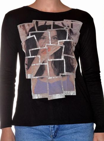 tshirt manches longues noir motif visage femme taille M