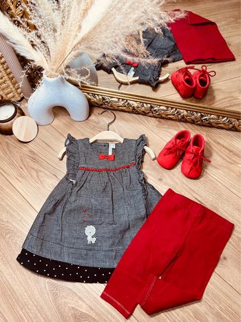 Taille 6 mois tenue 2p fille Orchestra gris noir rouge * oiseau * 🎀