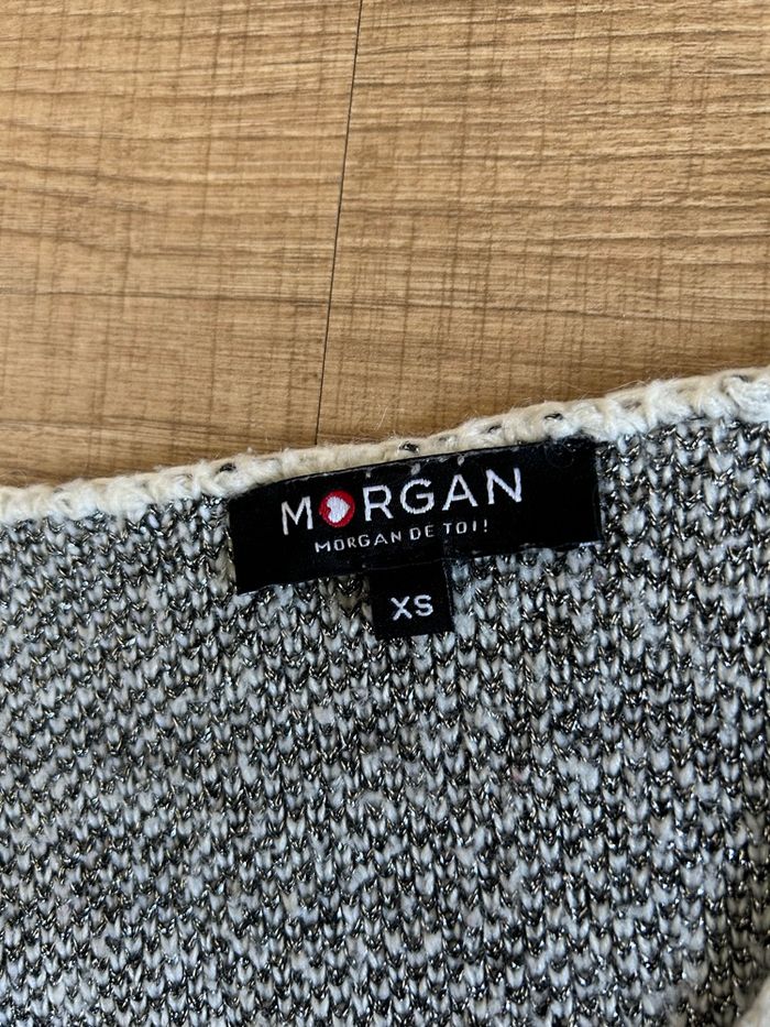 Pull blanc écru et argenté pailleté Morgan taille XS TBE - photo numéro 10