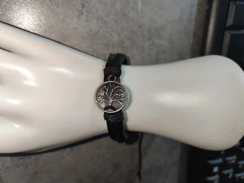 Bracelet homme arbre de vie sur cordon simili cuir noir
