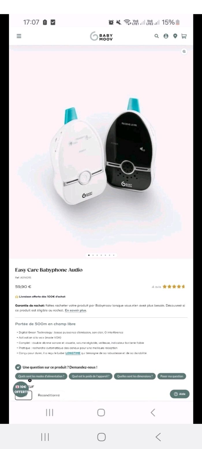 Babyphone Easy Care de Babymoom Portée de 500m - photo numéro 3