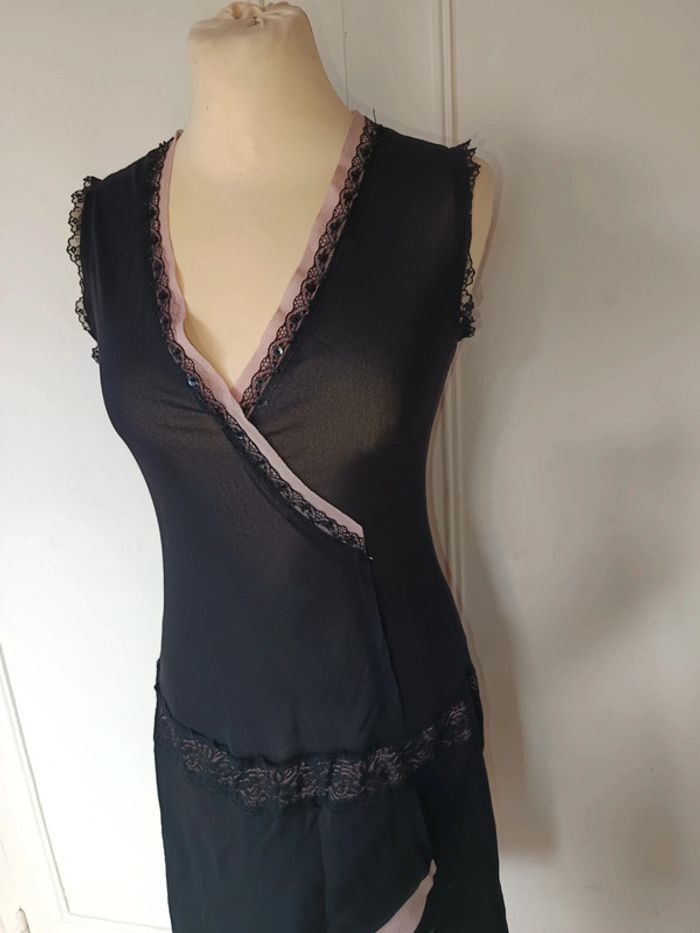 🌸robe transparente dentelle sequin noir rose femme sexy raffiné vintage authentique taille unique - photo numéro 2