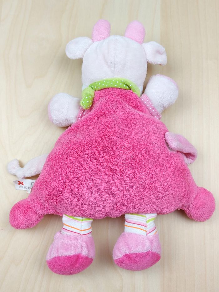 Doudou vache semi plat rose fuschia NICOTOY SIMBA bandana vert cage oiseau pois - photo numéro 3