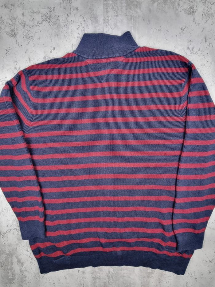Pull à pressions Tommy Hilfiger rayé bordeaux & marine – Taille 3XL Homme (mesures en photos) - photo numéro 4