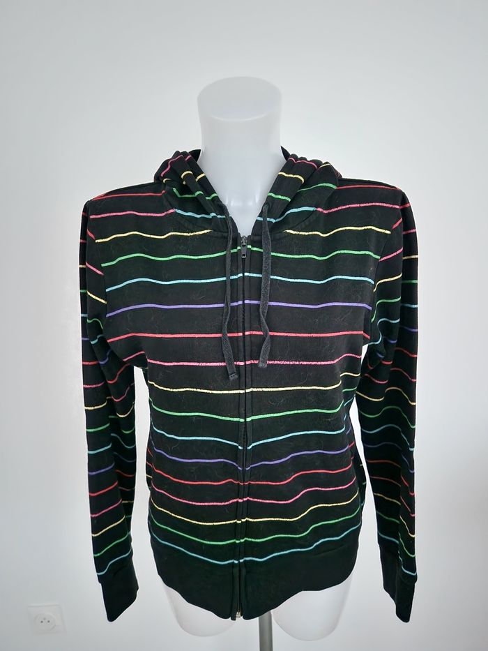 Sweat noir à capuche et rayures colorées Mim - photo numéro 2
