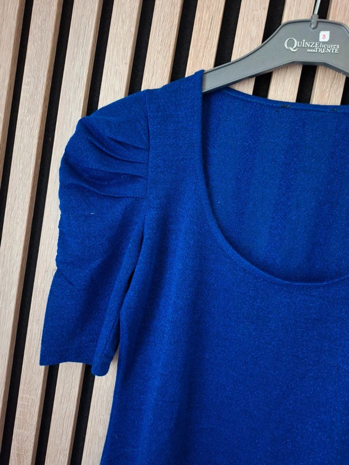 Blouse haut bleu électrique irisé T 36 - photo numéro 3