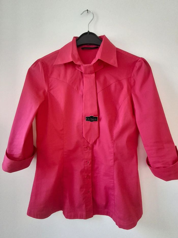 Chemise fuschia cintrée avec cravate - taille M - photo numéro 2