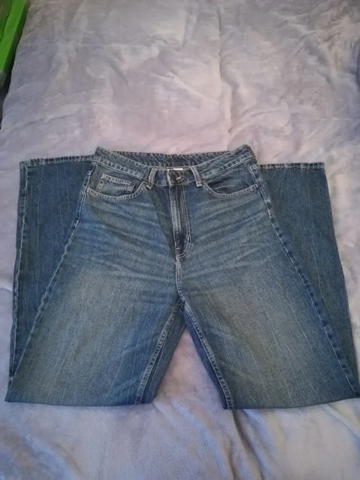 Beau jean bleu taille haute, large, Denim, taille 42
