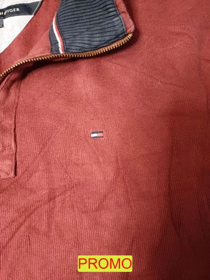 Magnifique sweat quarter zip Tommy Hilfiger half zip bordeaux taille XL  Ref 2IT053 - photo numéro 2