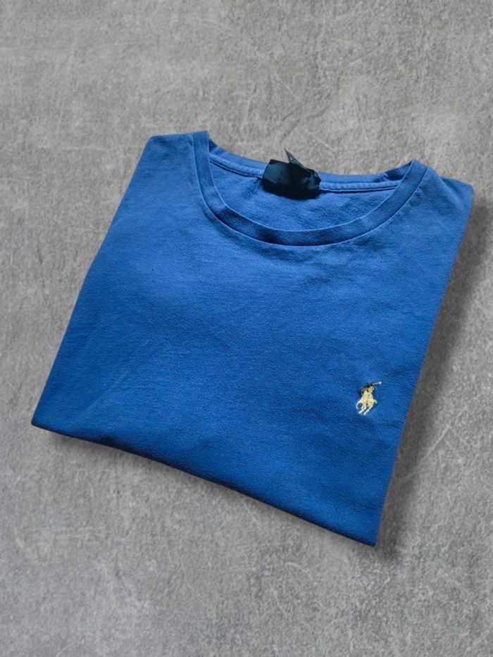 T-shirt Ralph Lauren authentique bleu logo brodé jaune - L