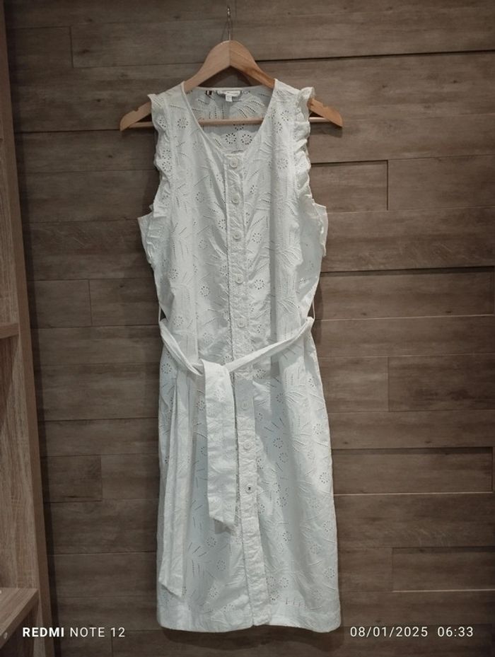 Robe longue Tommy Hilfiger blanc ajouré ceinture T36
